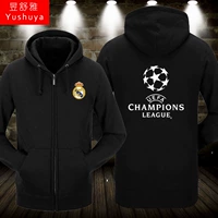 Áo khoác bóng đá Champions League cộng với nhung nam và nữ trùm đầu áo len cardigan áo len Real Madrid Juventus AC Milan Atletico áo hoodie đen