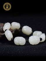  Gui Bao natural Hetian Jade White jade Eight Immortals bracelet Jade bracelet Mens jade bracelet Buddha head mens and womens jade bracelet