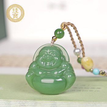Guibao hetian jade jasper maitreya buddha pendant spinach green