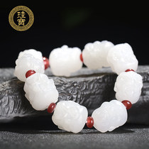  Guibao Xinjiang Hetian Jade sheep fat jade Arhat bracelet Mens jade jade bracelet womens double-sided handmade natural
