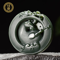  Xinjiang Hetian jade Qingyu Longma jade handle piece Tower green fine material natural jade toy Jade necklace