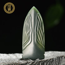  Xinjiang Hetian jade Qingyu tower green fine material jade cicada pendant men and women natural jade jade pendant jade pendant pendant