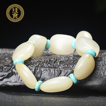 Silicon Baobao Xinjiang and Tian Yubai jade original stone bracelet mens jade bracelet with natural jade hand chain single ring