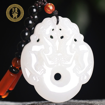 Silicon Treasure and Tian Yugoat Grease White Jade Double leopard Pendant Men Jade Pei Pendant Natural Jade Necklace Womens Jade Necklace