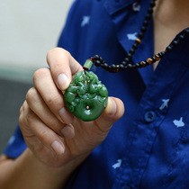  Xinjiang Hetian jade Jasper double Pixiu safe buckle pendant mens and womens natural jade jade pendant jade pendant necklace