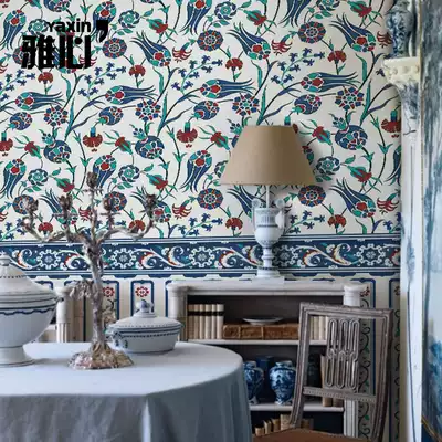 雅心美式復古無縫牆布歐式碎花不織布壁紙壁紙電視背景牆定製壁畫