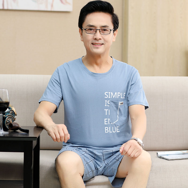 mens mùa hè cha trung niên bộ đồ ngủ mỏng quần short ngắn tay nhà quần áo có thể mặc thêm kích thước phù hợp với mùa hè.