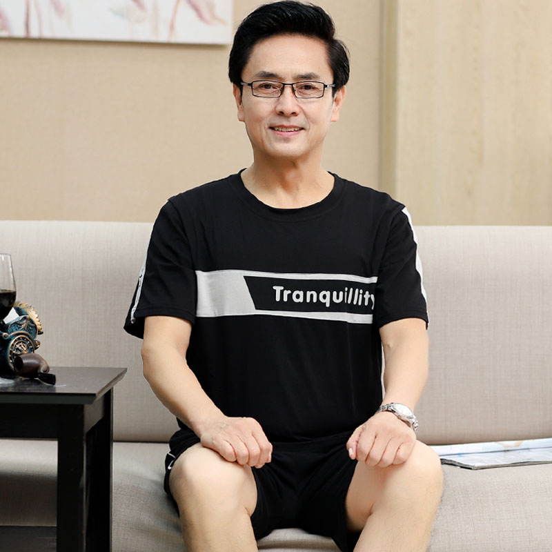 mens mùa hè cha trung niên bộ đồ ngủ mỏng quần short ngắn tay nhà quần áo có thể mặc thêm kích thước phù hợp với mùa hè.