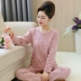 Mùa xuân và mùa thu Phụ nữ cotton dài tay Trung niên Bộ đồ ngủ mỏng cho phụ nữ Bộ đồ trung niên 40/50 tuổi bộ đồ mặc nhà mùa hè cotton