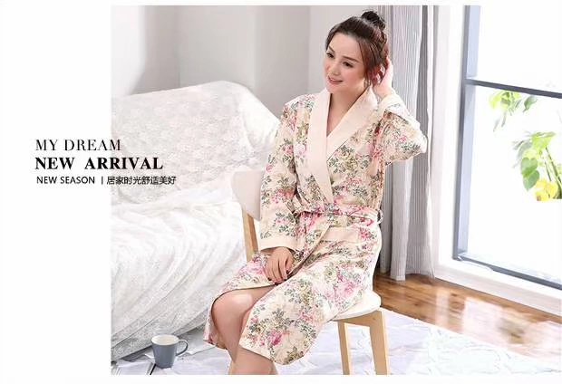 Áo ngủ mùa xuân và mùa thu nữ áo choàng dài tay áo tắm cotton dài cho nữ trung niên XL áo choàng tắm mùa đông áo choàng ngủ nam