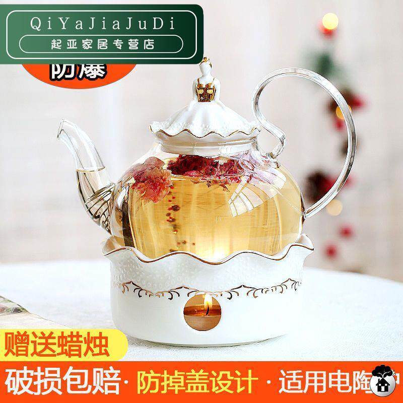 English tea set flower teapot set tea stove candle heating base bubble fruit glass teapot afternoon tea set