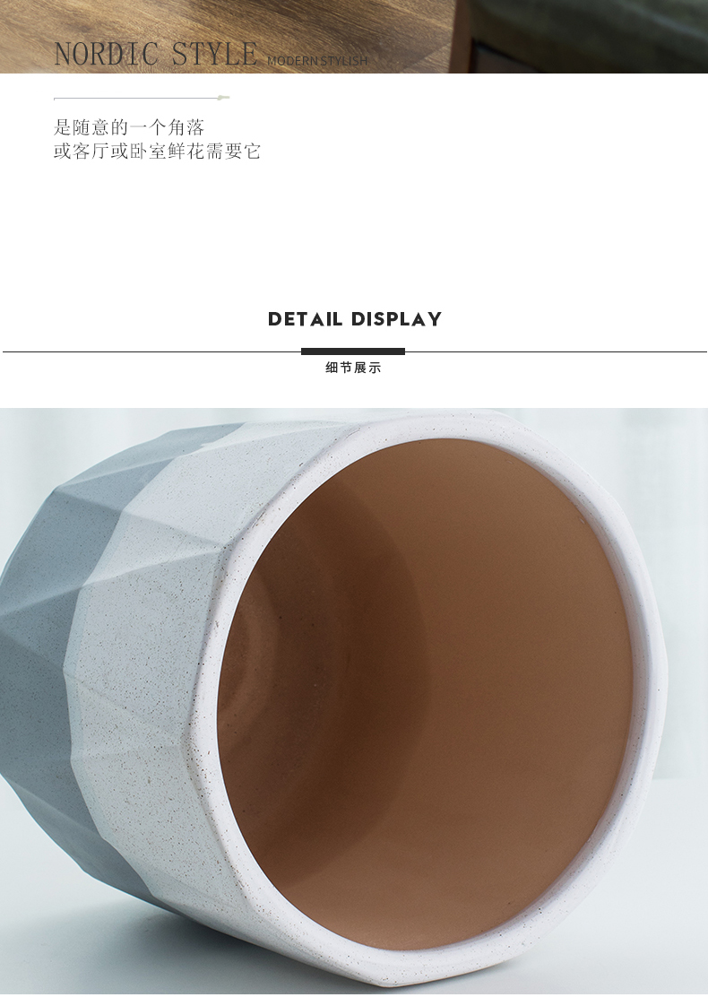 Heavy flowerpot ceramic yards of 30 cm diameter ground double color with white geometry creative tiger orchid European - style faceplate to plant trees