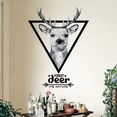 歐式創意個性動物自粘牆貼紙貼畫牆面牆壁繪畫可移除手繪正面鹿頭