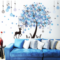 Christmas wall sticker stickers living room sofa wall decoration big tree deer snowflake hanging decoration Blue personality creativity