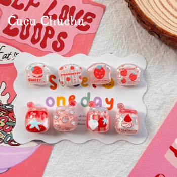 Acrylic Double-Sided Embossed Summer Strawberry Series Toast Drink Cup Through-Hole Beads DIY Jewelry Beading Accessories