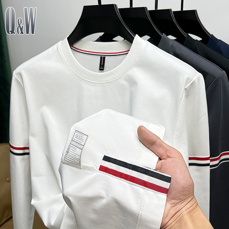 Brand Solona Ice Silk Cotton Long-Sleeve Men's T-Shirt, New Spring and Autumn Style with Split Hem, Base Layer Shirt, Trendy T-Shirt