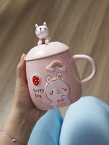 Cartoon Ceramic Mark Cup With Cover Spoon Coffee Cup Subgirl Cute Couples Office With Large Capacity Water Cup