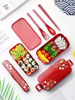 Double-layer Japanese ins lunch box office worker fitness fat reduction lunch box set can be Microwave heated split lunch box