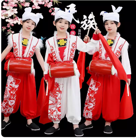 Children's Shaanxi North Ethnic Wind Traditional Anse Waist Drum Suit for Men and Women Twisting Seedlings to Beat Drum Games for Beating Drum Games-Taobao