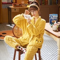 Pajamas Womens Autumn Winter Coral Suede Thickened Garnter 2021 New Lady Flannel Suede Home Clothing Extractable Winter Wear