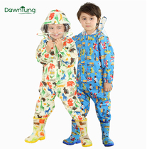 Xi Zhitong childrens raincoat boys and girls baby conjoined raincoat primary school children poncho Korean cartoon hooded