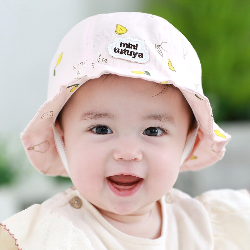Baby hat Spring and autumn thin section female baby full moon fisherman hat cute super cute newborn baby sun-shading and sun-shading hat