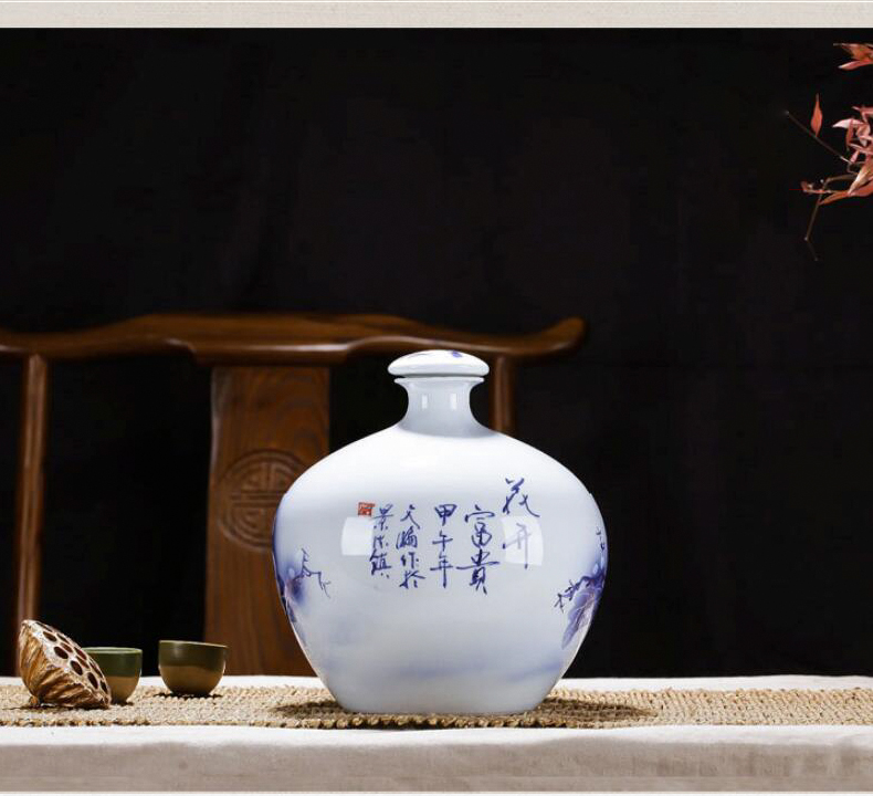 Ceramic bottle 5 jins of 10 jins 15 kg hand - made porcelain jingdezhen ceramics sealing liquor bottle jars hip jugs