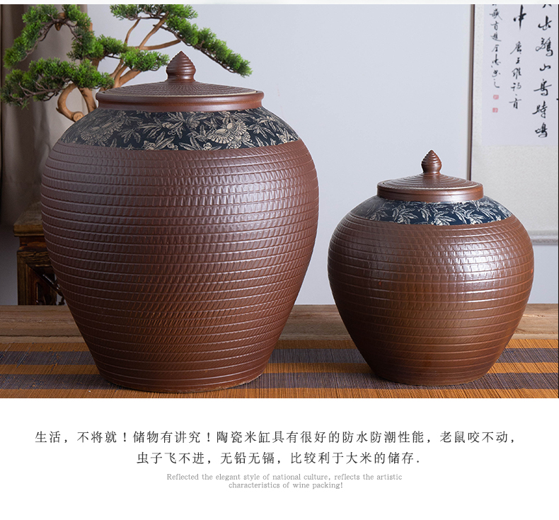 Jingdezhen ceramic barrel with household rice storage bins 20 jins of 50 kg 100 jins flour barrels of insect - resistant storage tank