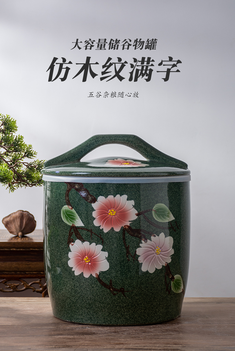 Jingdezhen ceramic barrel with cover 30 jins ricer box 10 jins 20 jins home insect - resistant seal flour storage bins