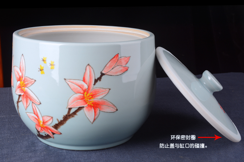 Jingdezhen ceramic barrel ricer box meter box 15 kg lily storage with cover seal storage tank with moistureproof insect - resistant