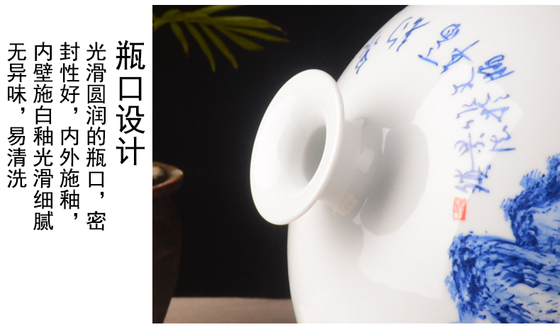 Jingdezhen hand - made blue mercifully bottle wine home furnishing articles 10 jins wine jar of Chinese style household ceramics seal pot