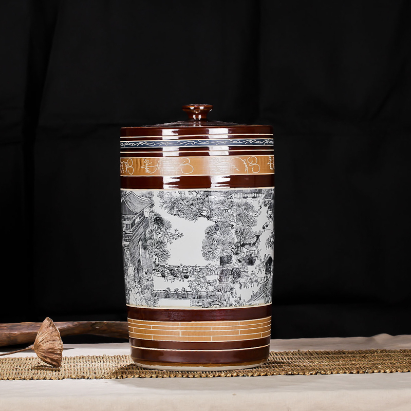 Jingdezhen ceramic barrel with cover 40 catty large caddy fixings insect - resistant ricer box moistureproof ricer box five tricomi box