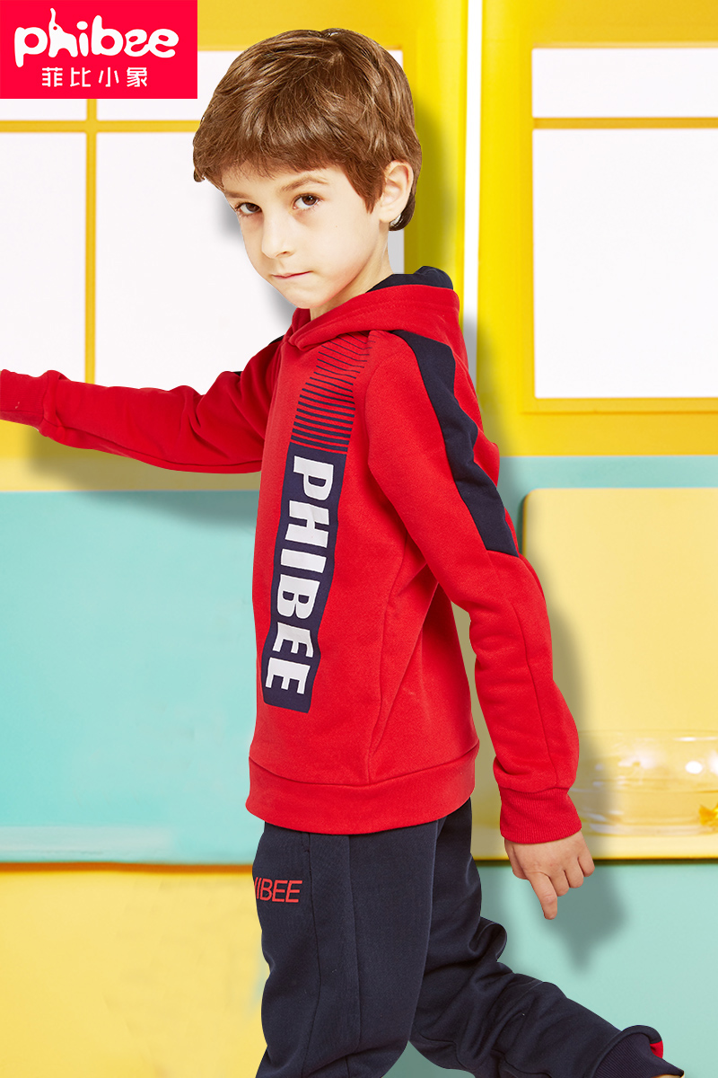 Phoebe little elephant children's clothing Children's suit Boys autumn 2019 new middle and large children's sports tide two-piece set Foreign school
