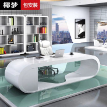 White paint boss table President table Supervisor manager office desk and chair combination Curved large desk Simple and modern