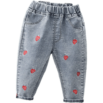 Girls' jeans, autumn trendy embroidered pencil pants