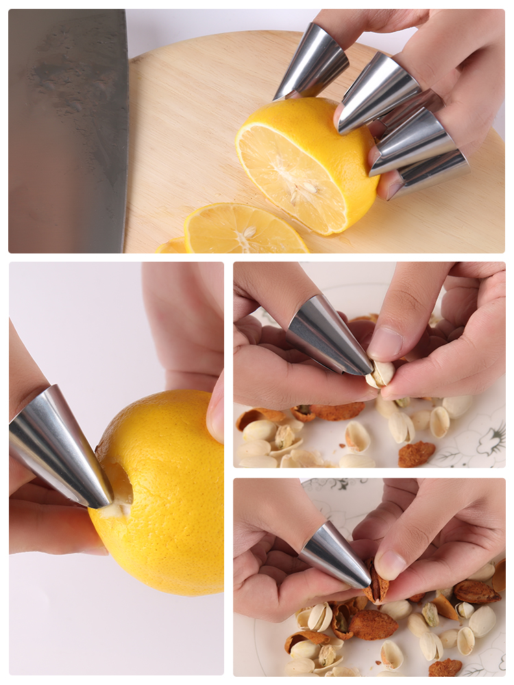 Stainless steel peeling edamame chicken head rice cutting hand guard Anti-cutting hand iron nail finger peeling tool Kitchen artifact