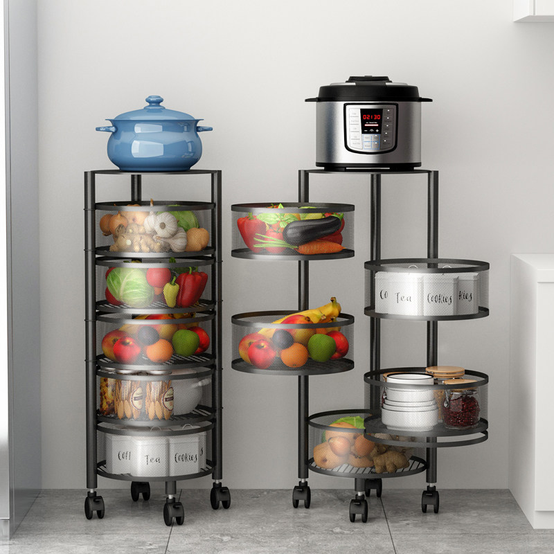 Rotary shelf Vegetable kitchen Round floor-to-ceiling multi-layer rotatable vegetable basket storage shelf Multi-function fruit rack