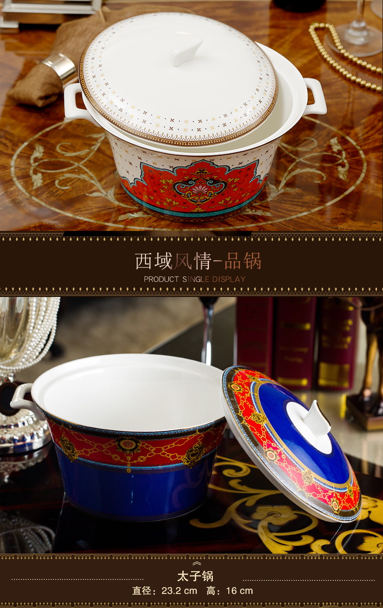 Ceramic pot soup pot with cover ipads porcelain 9 inches large soup pot soup bowl hot pot microwave oven cutlery set