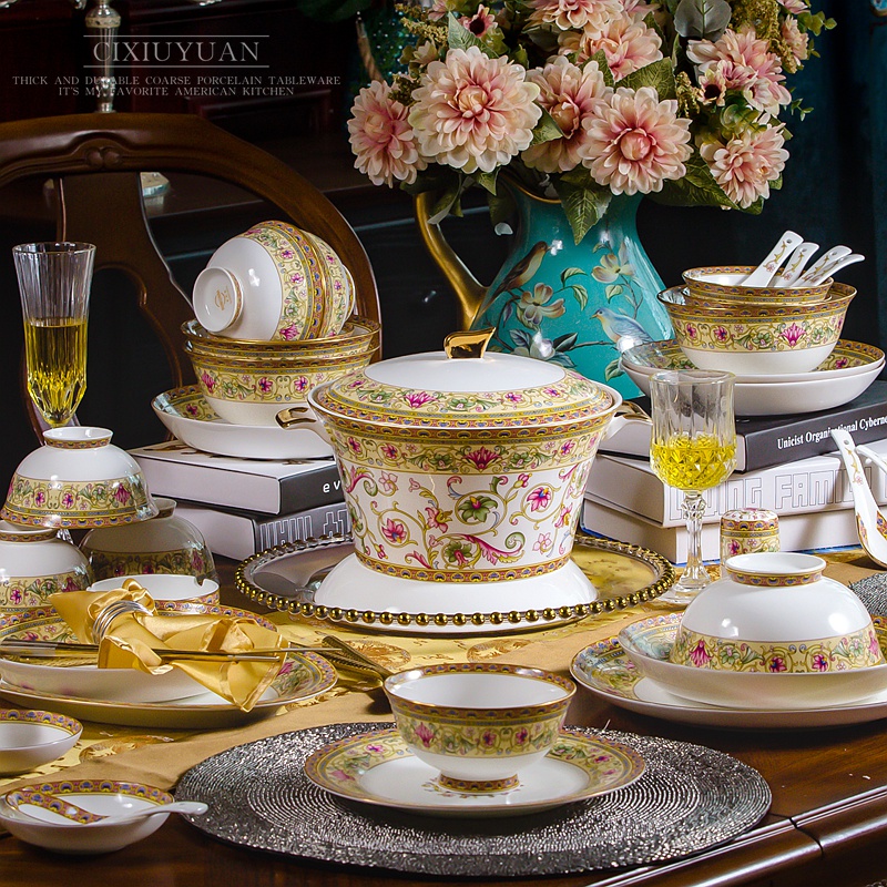 Dishes suit household European creative ceramic bowl bowl dish bowl Chinese colored enamel tangshan ipads porcelain plate