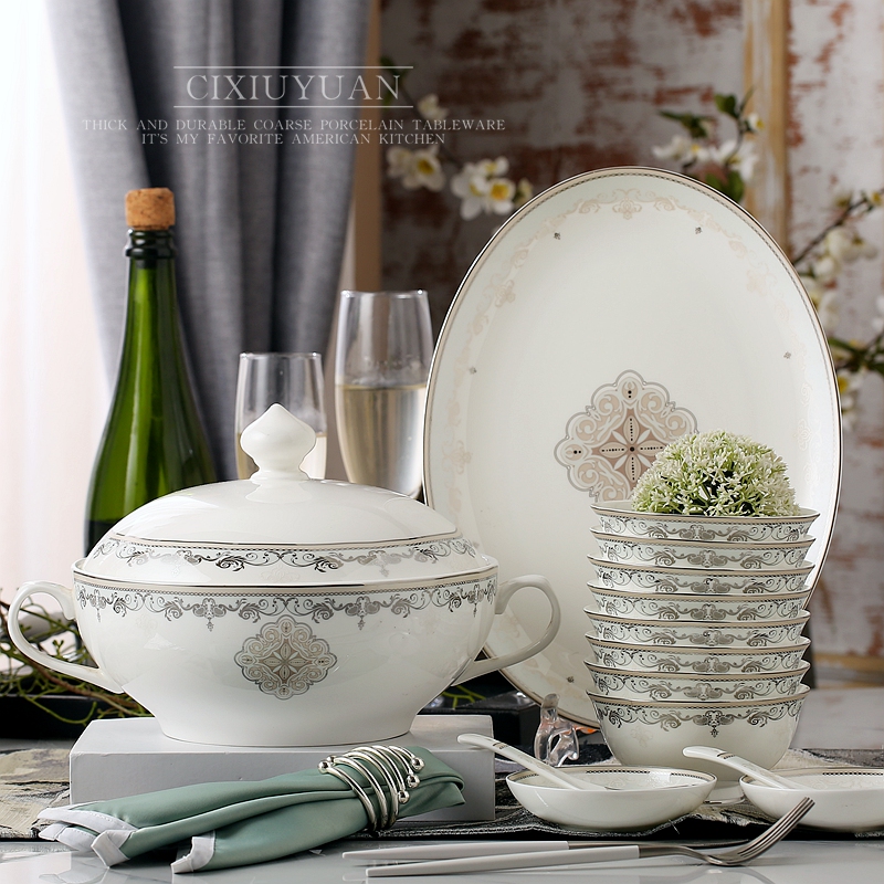 Ipads China tableware dishes suit household European contracted ceramic dish dish dish 10 people dining utensils combination wedding gifts