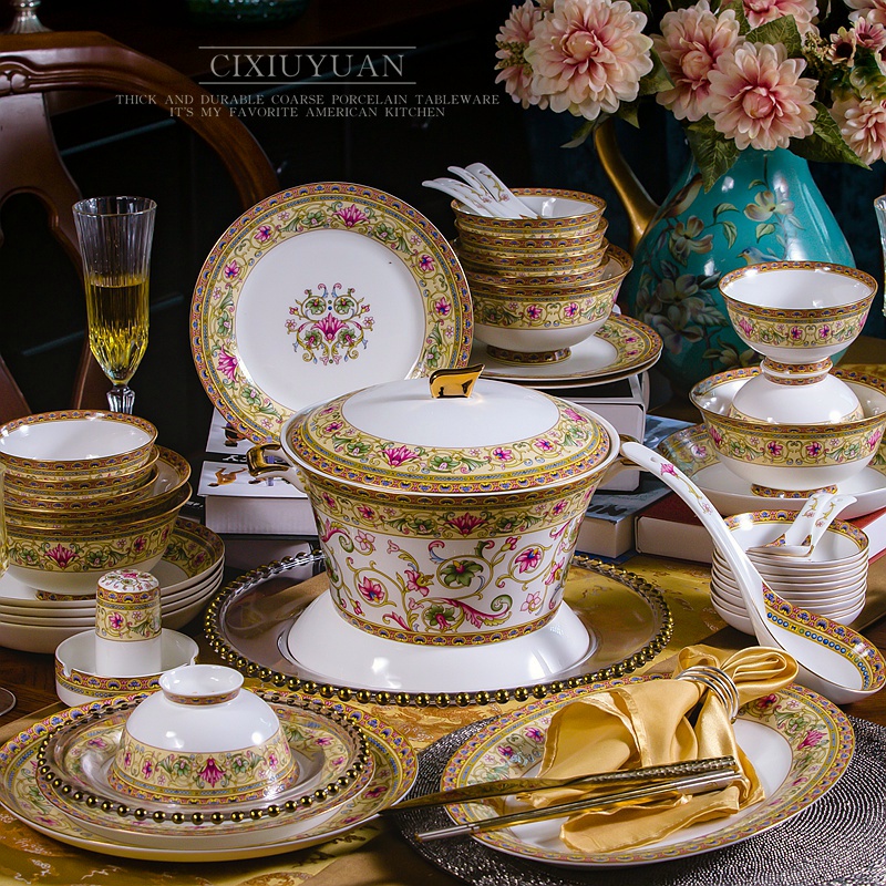 Dishes suit household European creative ceramic bowl bowl dish bowl Chinese colored enamel tangshan ipads porcelain plate
