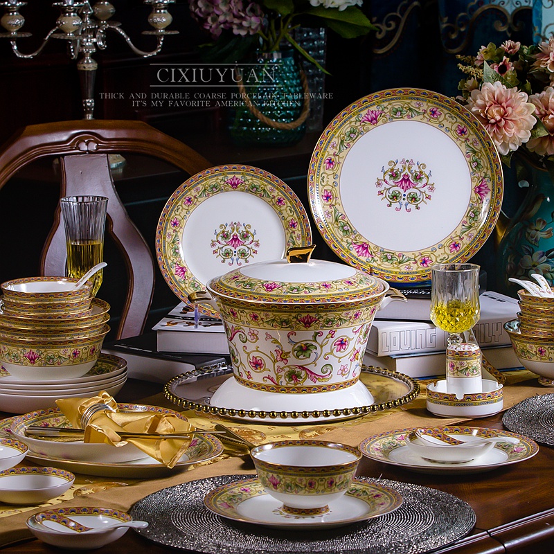 Dishes suit household European creative ceramic bowl bowl dish bowl Chinese colored enamel tangshan ipads porcelain plate