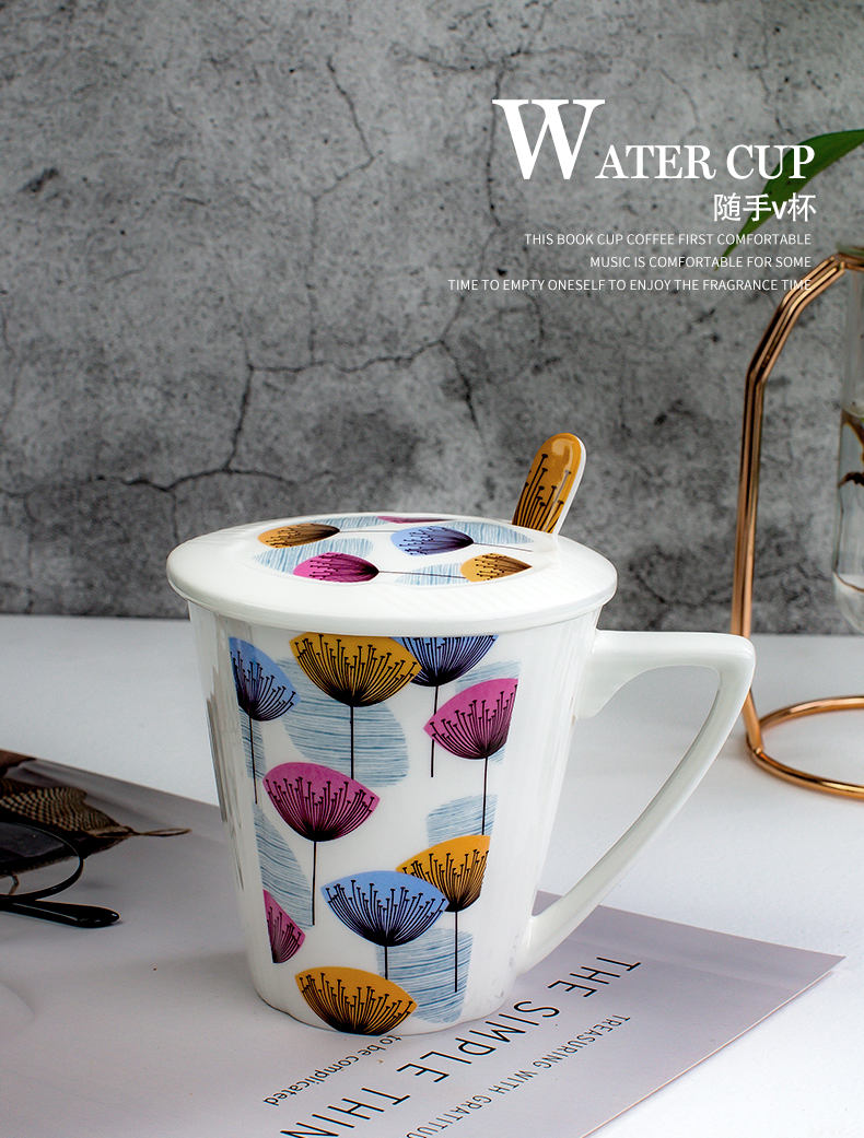 Office tea high - capacity mark ceramic cup with cover household contracted creative cup picking coffee cup