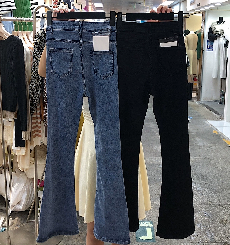 2022 New Spring Autumn Split Jeans Women Fashion Beaded Denim Flare Pants High Quality Washed Jeans High Waist Jeans Female straight leg jeans