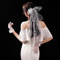 Wedding bridal head yarn headdress Super fairy son Net red photo props main wedding Pearl license registration bow