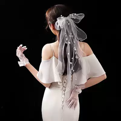 Wedding bride veil headdress Super fairy Sen line net celebrity photo props Main wedding dress pearl certificate registration bow