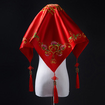 Red hijab bride Chinese wedding embroidery flower happy word cover veil wedding cheongsam Xiuhe clothing Dragon Phoenix gown silk satin