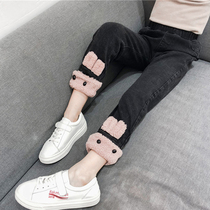 Girls pants baby autumn and winter clothes plus velvet jeans 5 little girl foreign thick leggings casual trousers 9 years old