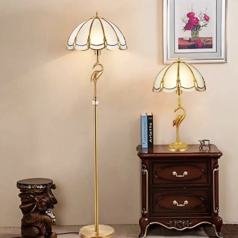 All-Copper European-Style Retro Decorative Floor Lamp Bedroom Bedside Classical Table Lamp All-Copper Lamp Living Room Warm Decorative Lighting Fixtures