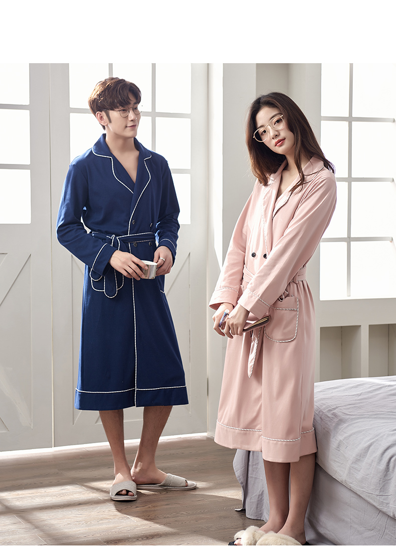 Bộ đồ ngủ đôi mùa xuân và mùa thu cotton dài tay gợi cảm váy ngủ dài ngọt ngào nam nữ áo choàng tắm mùa xuân dịch vụ nhà phù hợp váy ngủ nam mùa đông